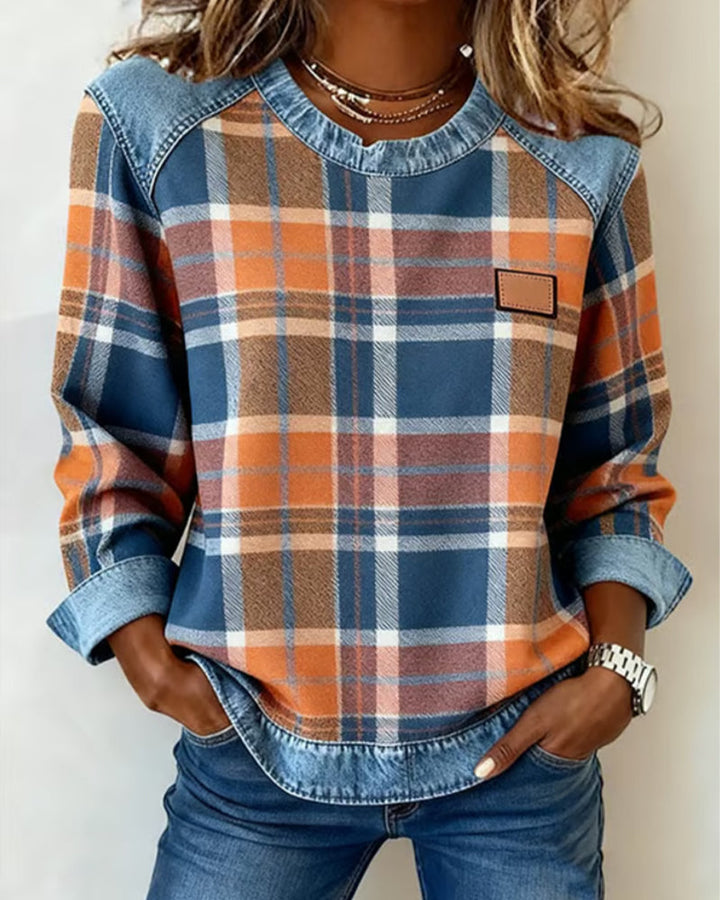 Clara™ Colorful Patchwork Denim Knit Sweater