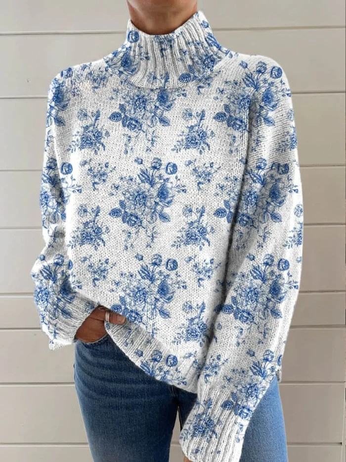 Marlowe™ Elegant Floral Art Print Turtleneck Sweater