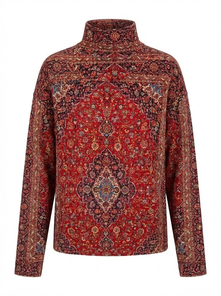 Brielle™ Retro-Inspired Art Print Turtleneck Sweater