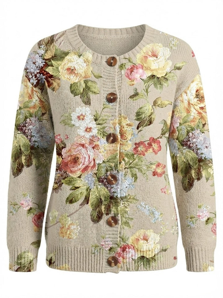 Rayna™ Retro Floral Pattern Cardigan Sweater