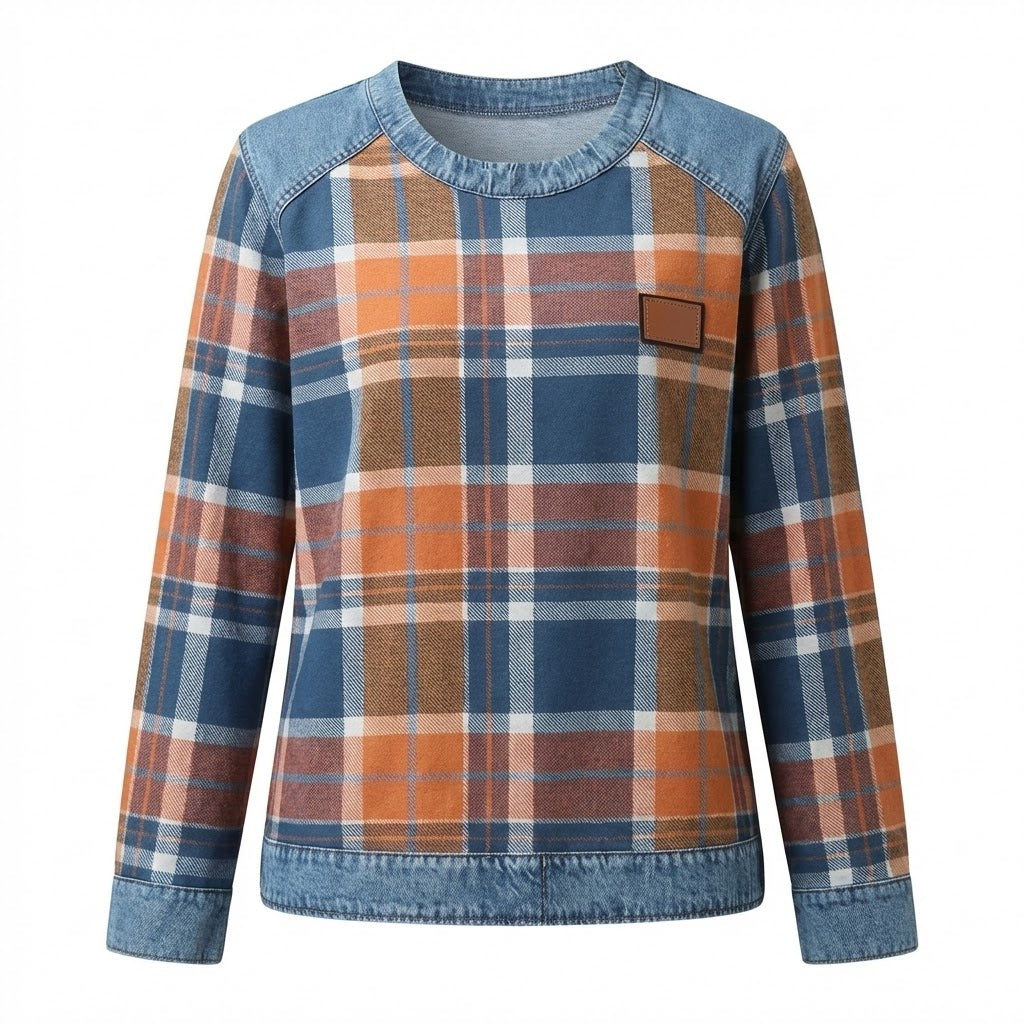 Clara™ Colorful Patchwork Denim Knit Sweater