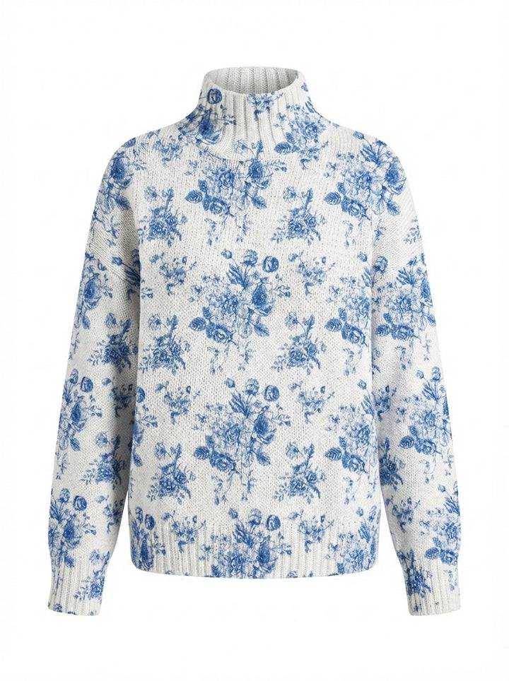 Marlowe™ Elegant Floral Art Print Turtleneck Sweater